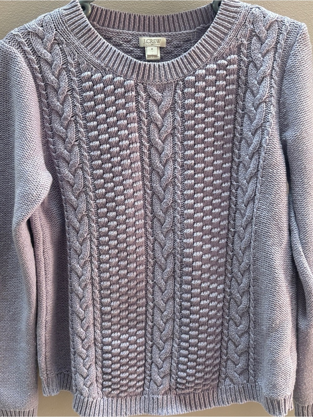 J. Crew Lavender Cable-Front Crewneck Sweater-M